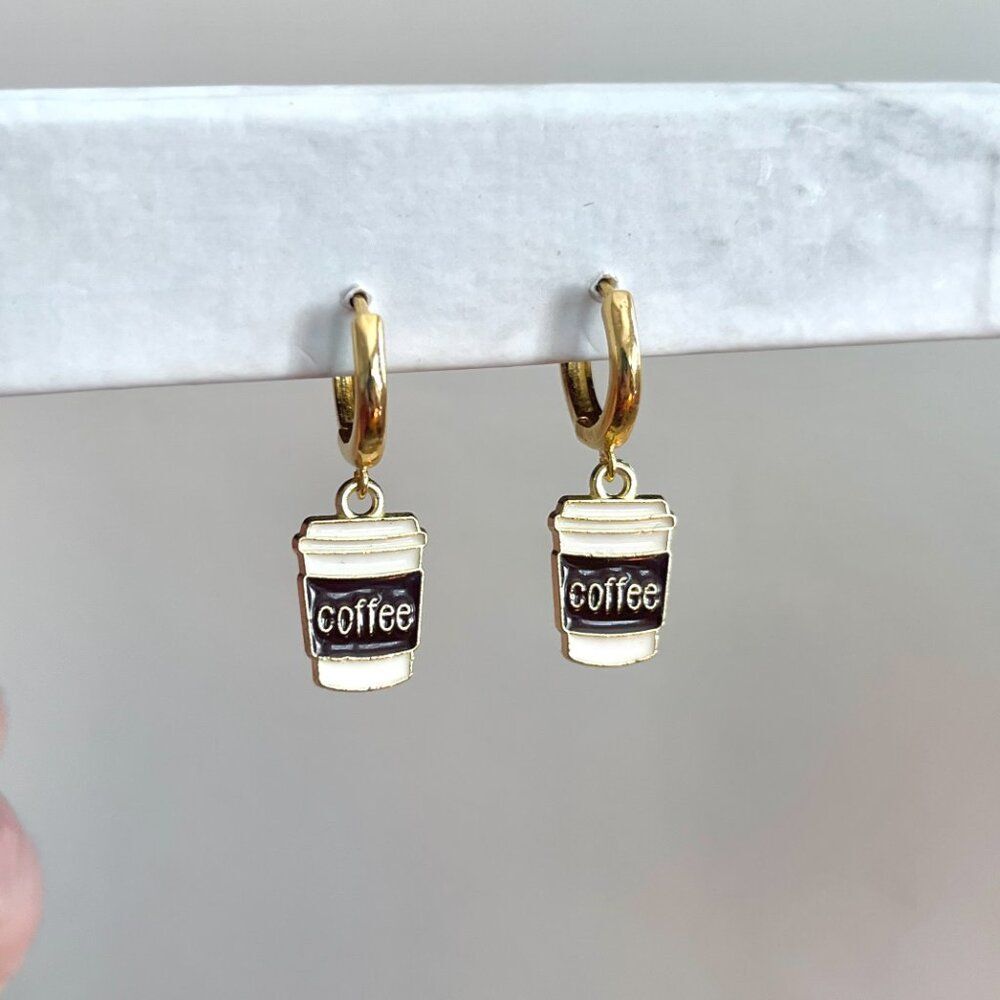 Coffee Cup Gold Huggie Hoops